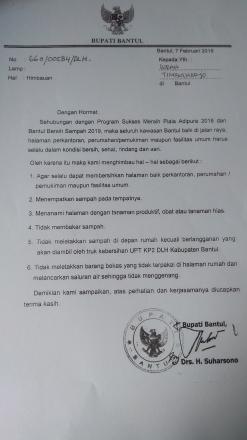  HIMBAUAN BUPATI BANTUL TENTANG KEBERSIHAN TERKAIT PROGRAM SUKSES MERAIH PIALA ADIPURA 2018