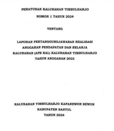 Peraturan Kalurahan Timbulharjo Nomor 1 Tahun 2024 Tentang Realisasi Kalurahan Tahun Anggaran 2023